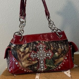 Y2K Camouflage Cross Embellished Red Handbag Bling Bag